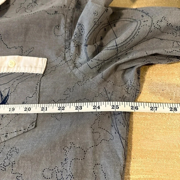Nautica Mens Blue Sail Map Print Button Up Shirt Grey White Size: XL - Picture 10 of 11